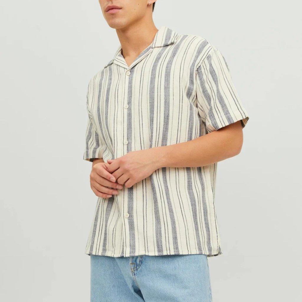 Jack & Jones White And Blue Stripe Shirt Short Sleeve